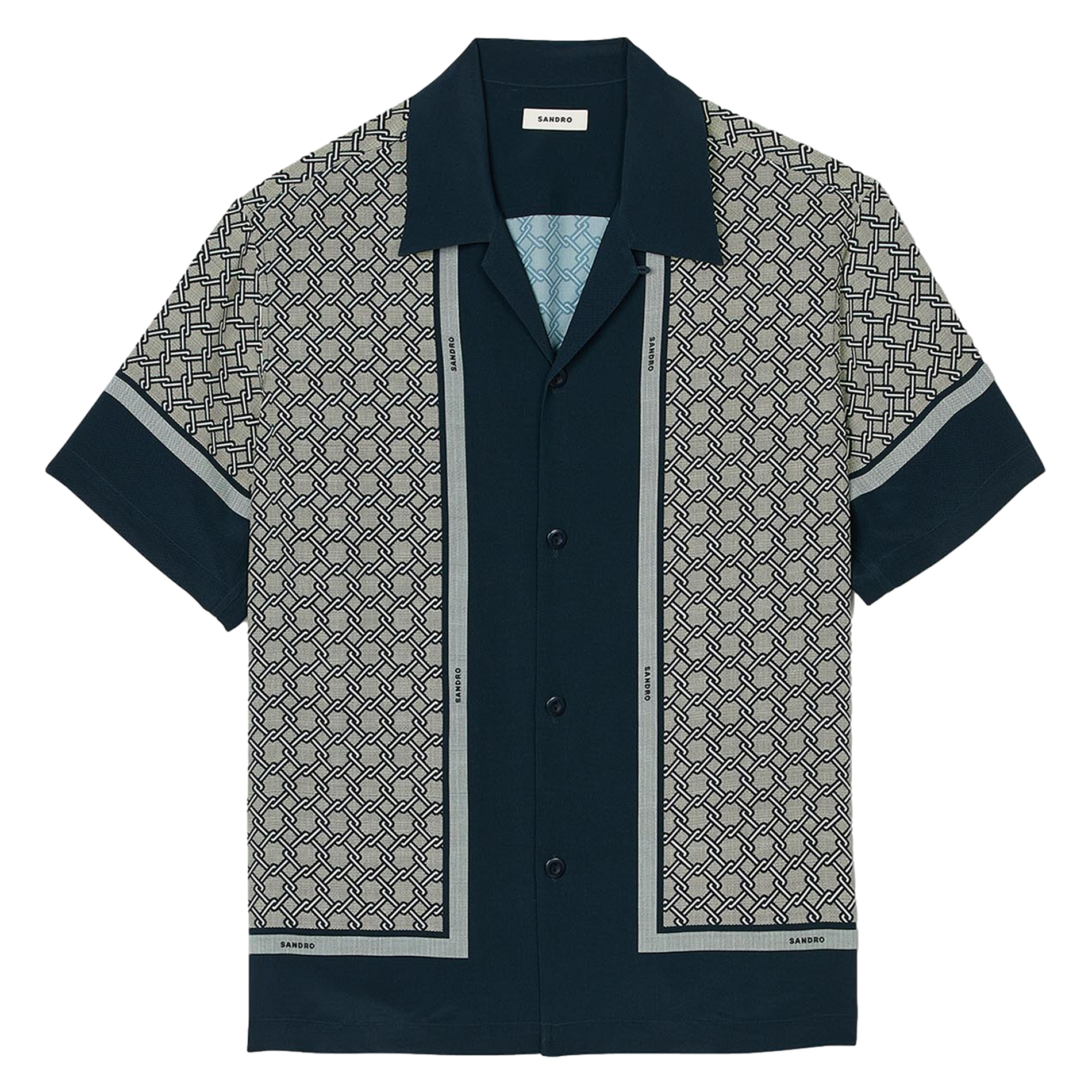 Chemise fluide col cubain imprimée | Bleu