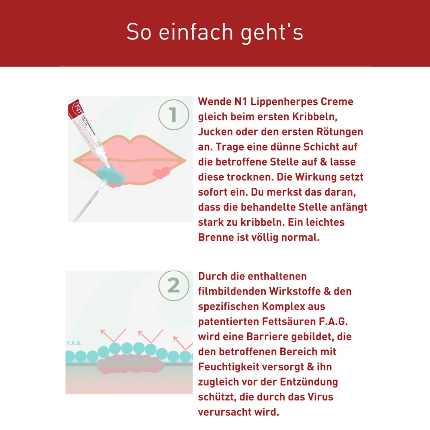N1 Herpes Creme mit Soforteffekt . Innovativer Fettsäurenkomplex