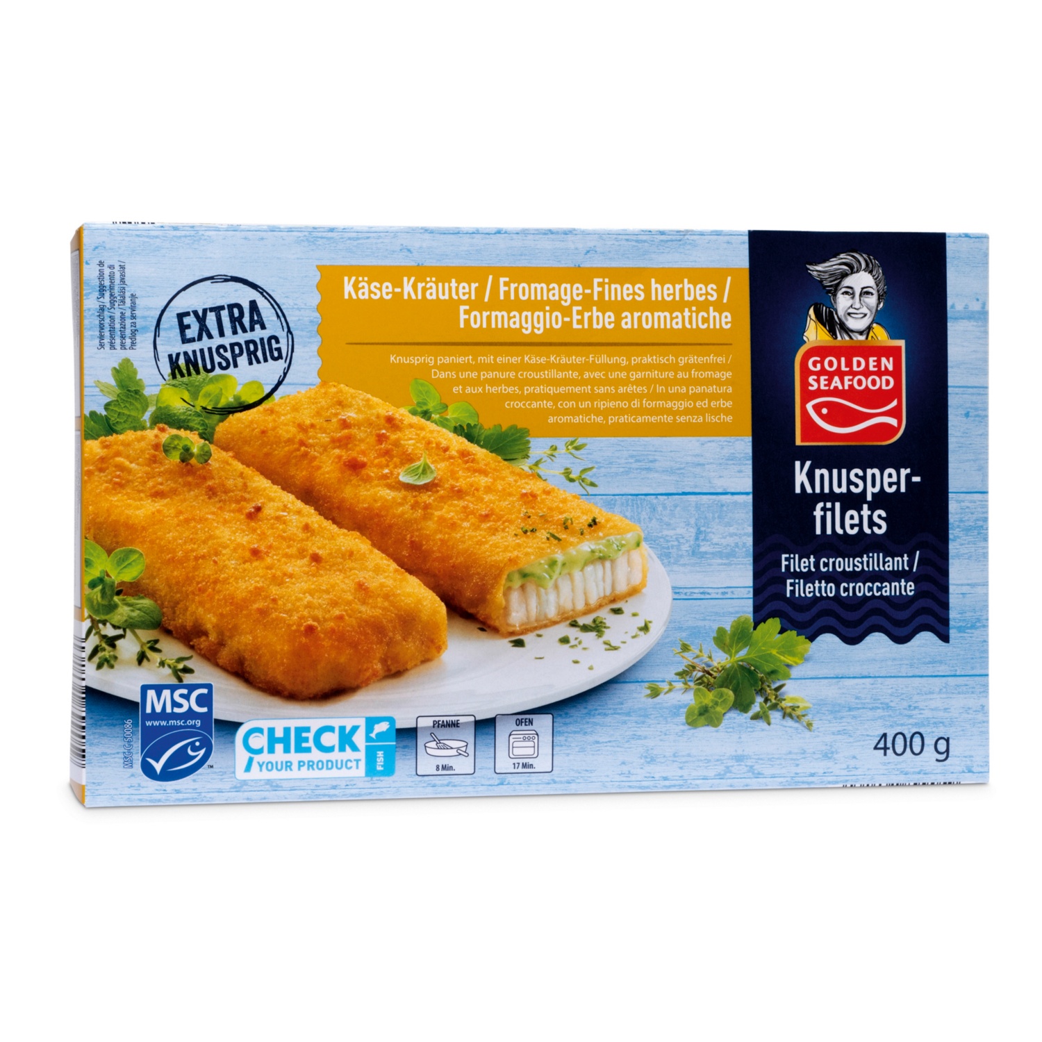 GOLDEN SEAFOOD Knusperfilets, Käse-Kräuter 400 g