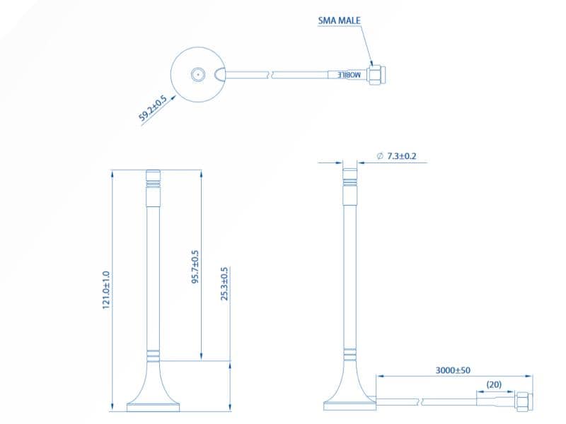 Teltonika LTE-Antenne SMA, 2dBi, 3m SMA 2 dBi Rundstrahl Teltonika LTE-Antenne Magnetisch mit Verbindungskabel 3m