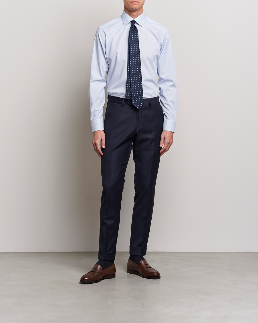 Eton Slim Fit Poplin Thin Stripe Shirt Blue/White