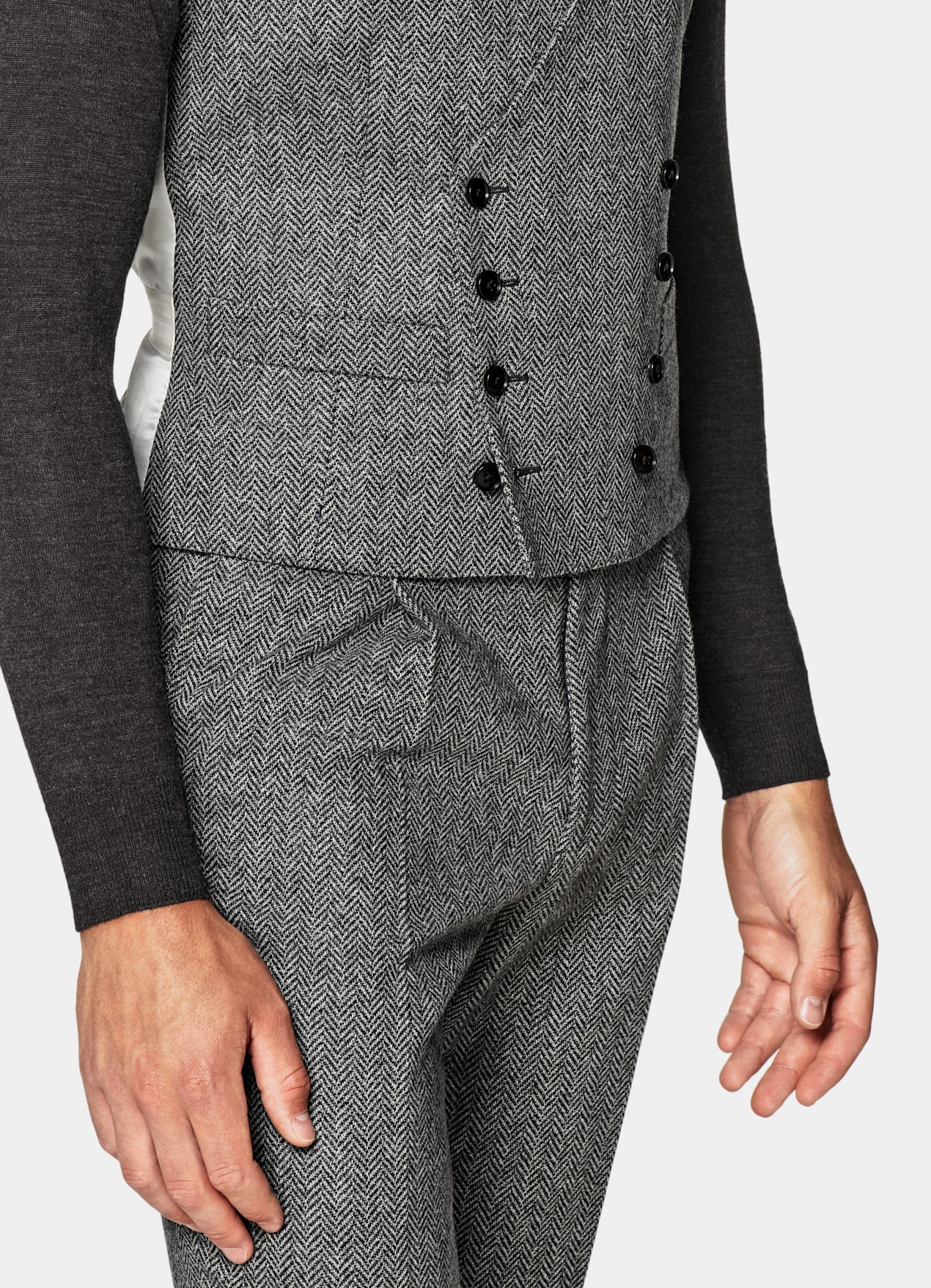 Costume trois pièces Havana coupe Tailored gris moyen à chevrons
