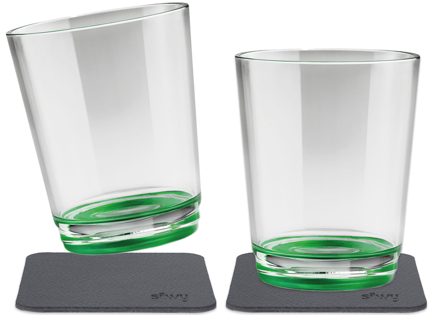 silwy® Tritan-Magnetgläser mit Untersetzer 2er Set  (250 ml) Grün