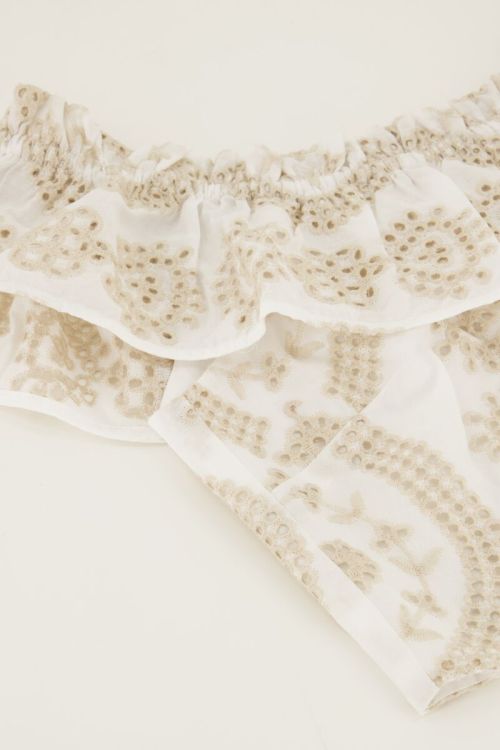 Beige cropped top met contrasterende embroidery