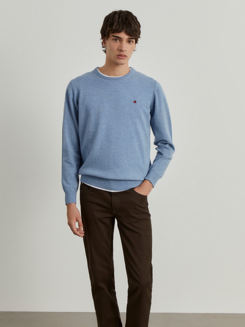 Pullover decote redondo em lã