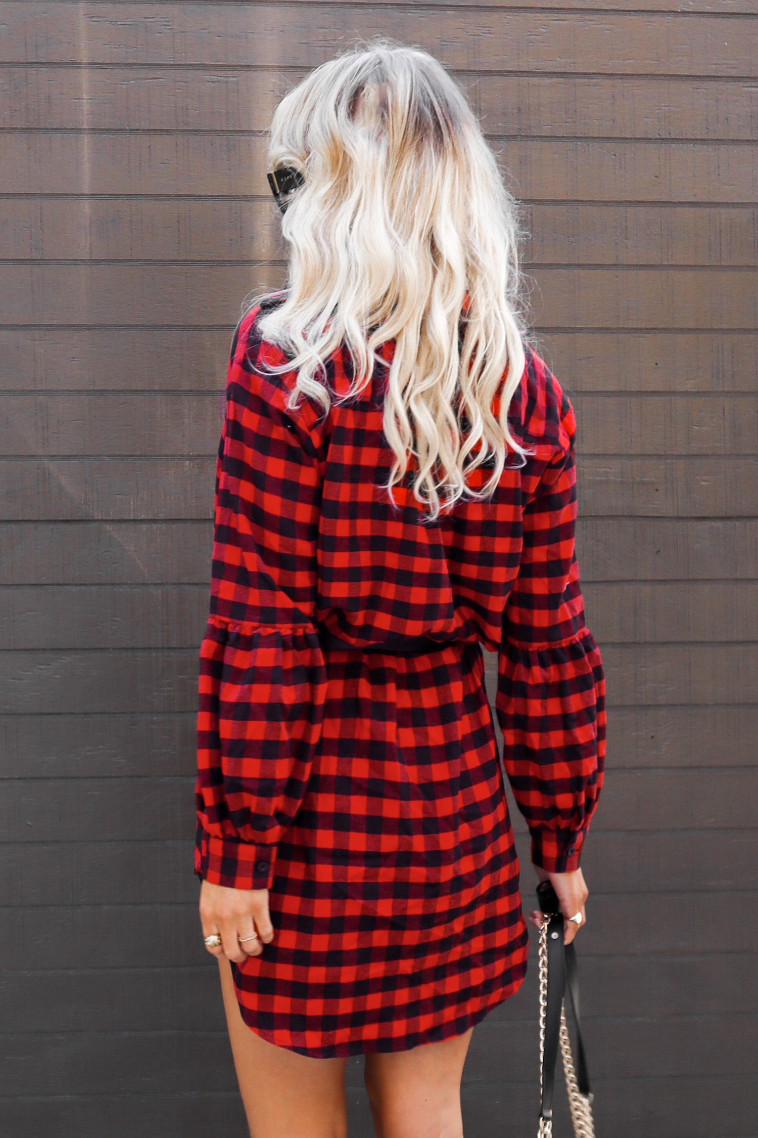 Robe chemise à manches longues avec boutons en carreaux