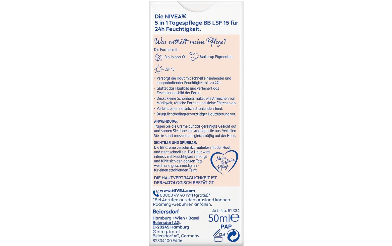 Tagescrème 5in1 BB Mittel LSF 15 50 mlGetönte Tagespflege mit 5-fach-Wirkung für einen sofort makellosen Teint