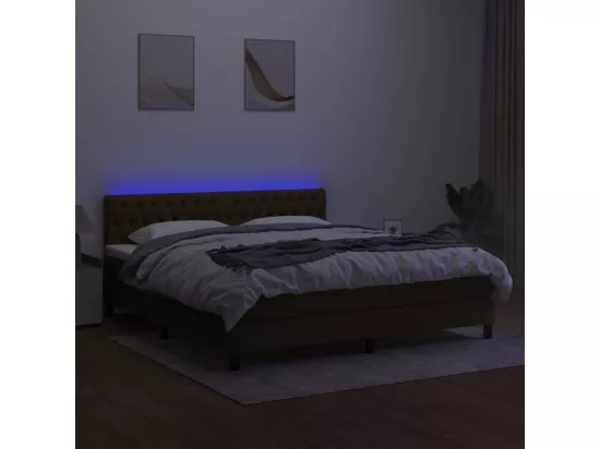Sommier tapissier matelas et LED Marron foncé 160x200 cm Tissu