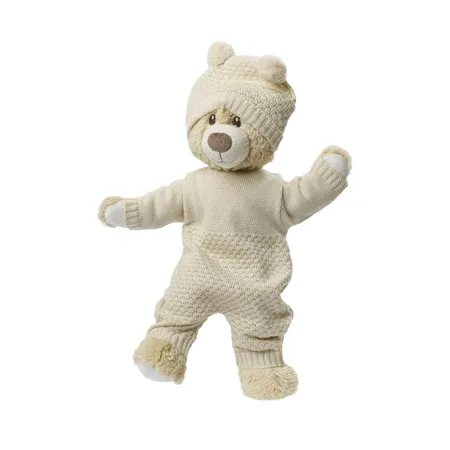 Heless Puppen-Strickset mit Bommelmütze und Strickschuhen aus 100 % Bio-Baumwolle, ecru, 2-teilig, Gr. 28-35 cm