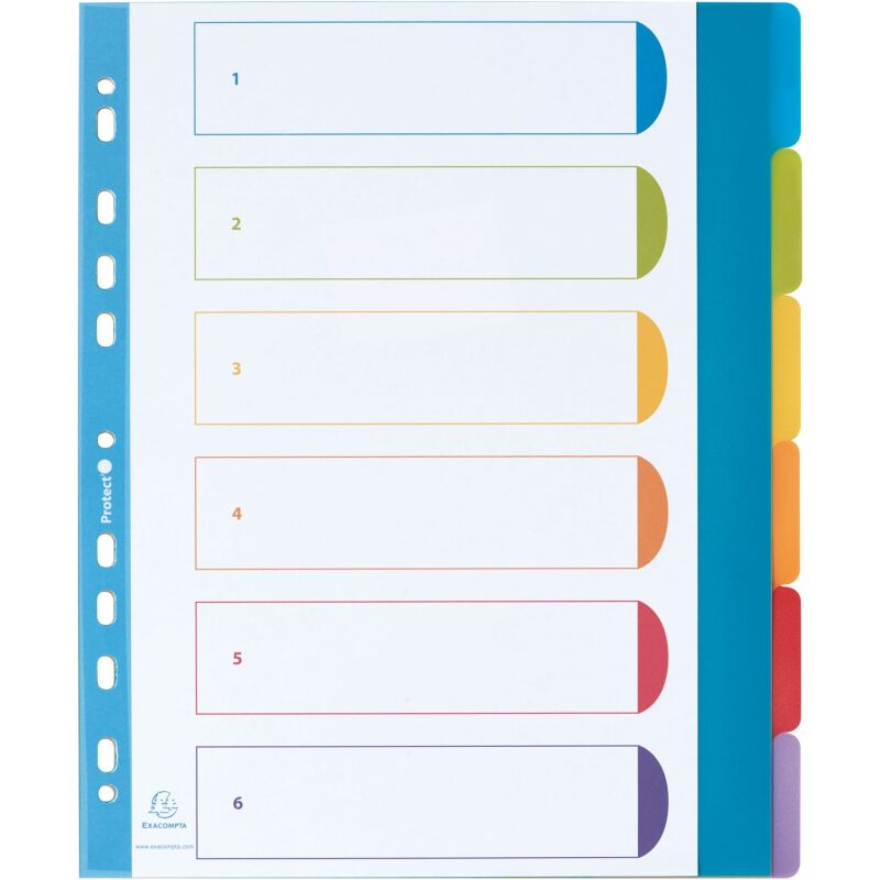 Intercalaires A4+ polypropylène coloré opaque Exacompta 6 onglets neutres - 1 jeu