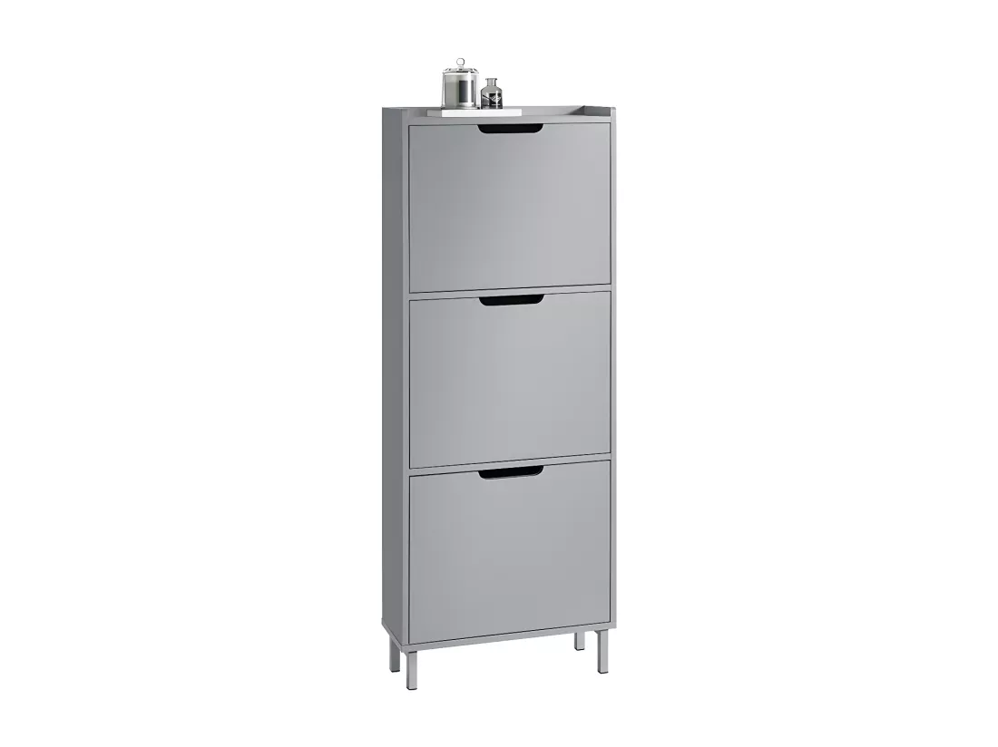 SoBuy Meuble à Chaussures Meuble de Rangement à Chaussures avec 3 Abattants Armoire à Chaussures Commode à Chaussures Meuble d'Entrée Rangement pour Chaussures – Gris, 50x19x129 cm, FSR151-H-HG