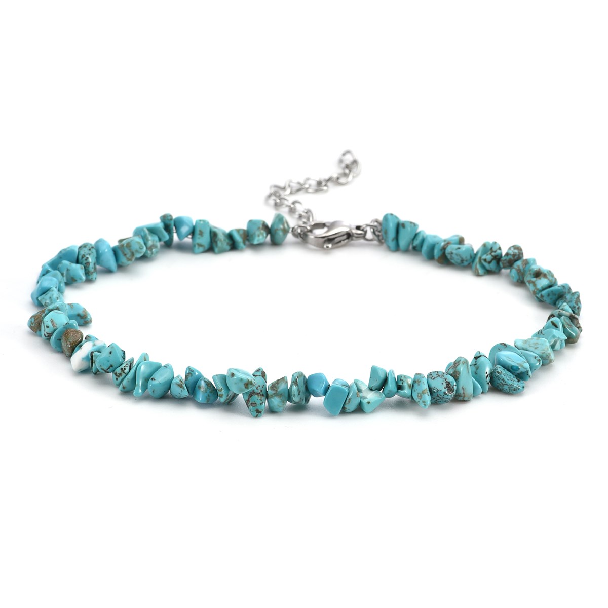 Sixty Stones - 60 - Chaîne De Cheville Perles De Pierre Naturelle Chips Turquoise - 25 X 0,4 Cm-