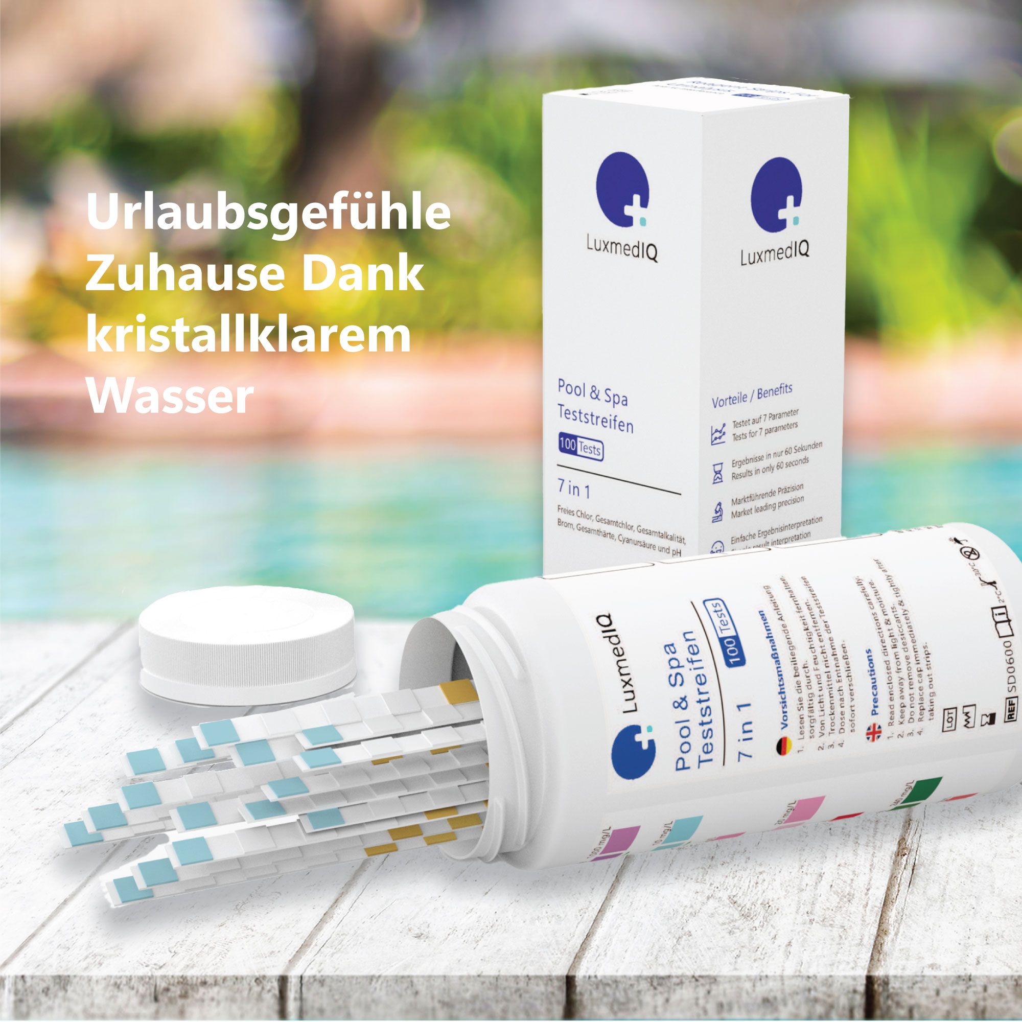 100x Pool & Spa Teststreifen 7-in-1 - Trinkwasser und Whirlpool Messstreifen