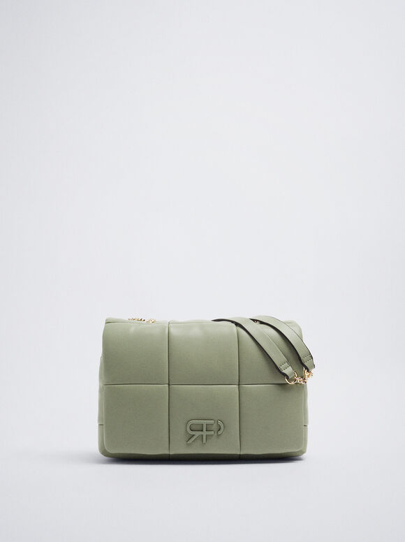 Bolsa de ombro acolchoada com corrente - Cáqui