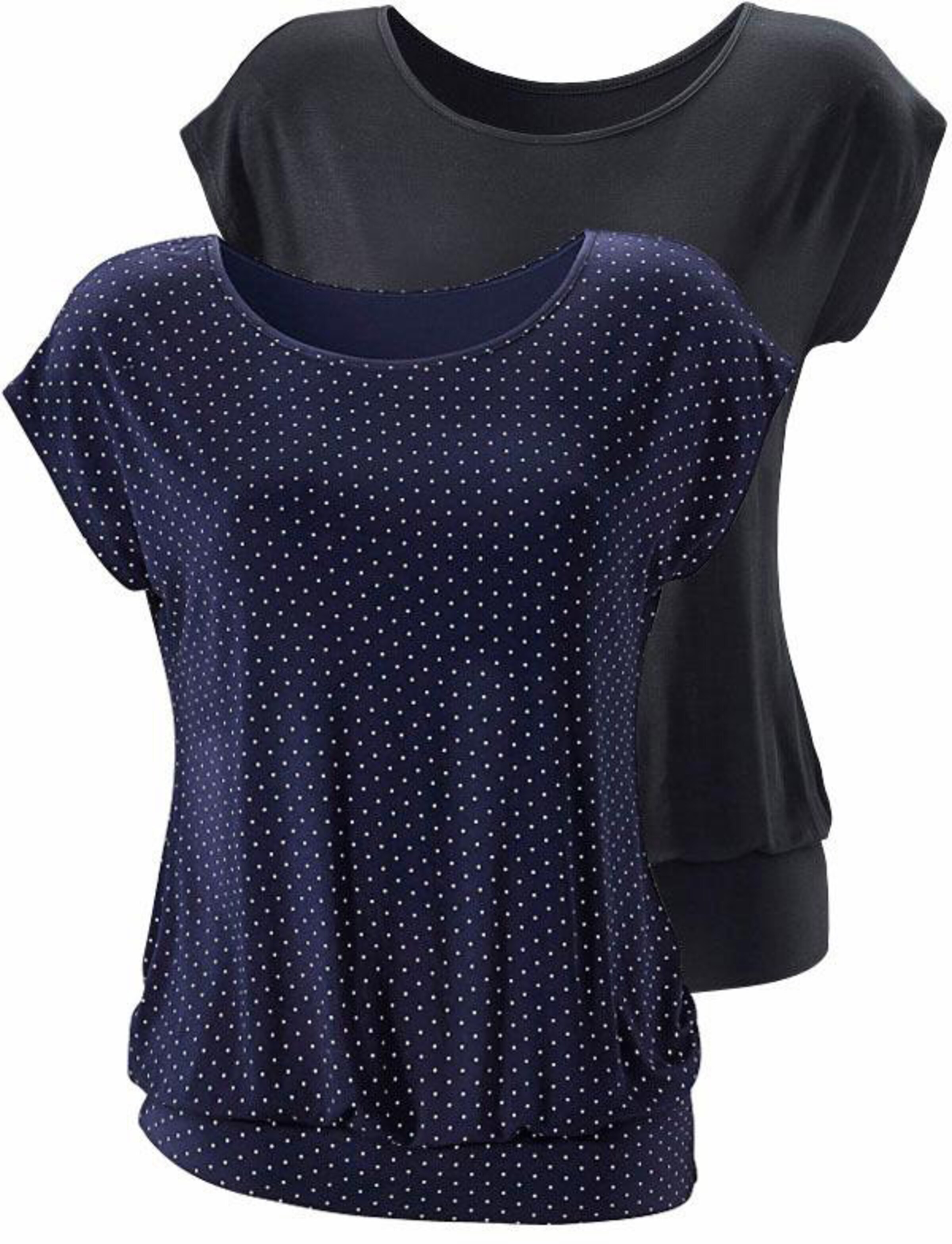 LASCANA Longshirt in navy-gepunktet, schwarz