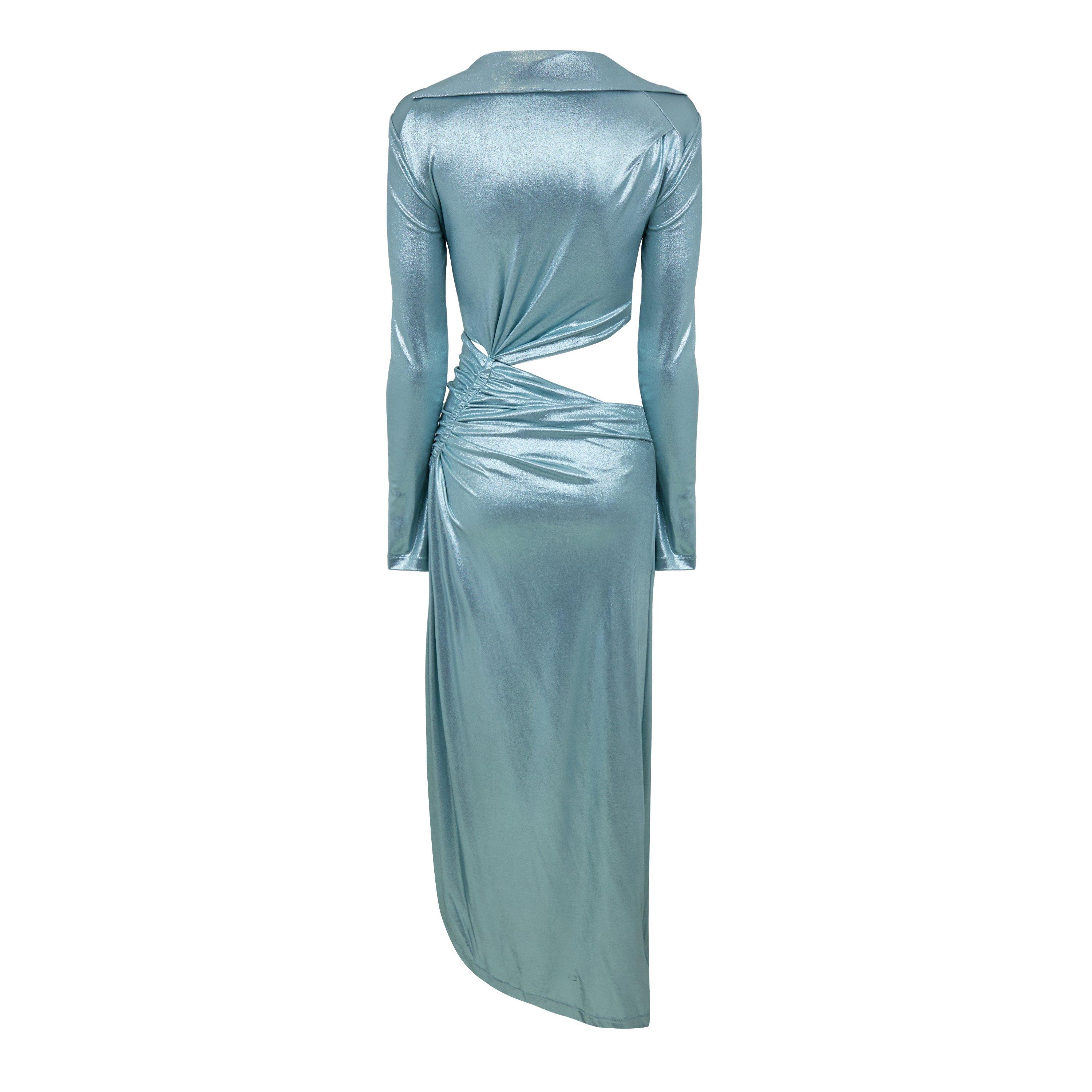 Off White Metallic Draped Midi Dress
