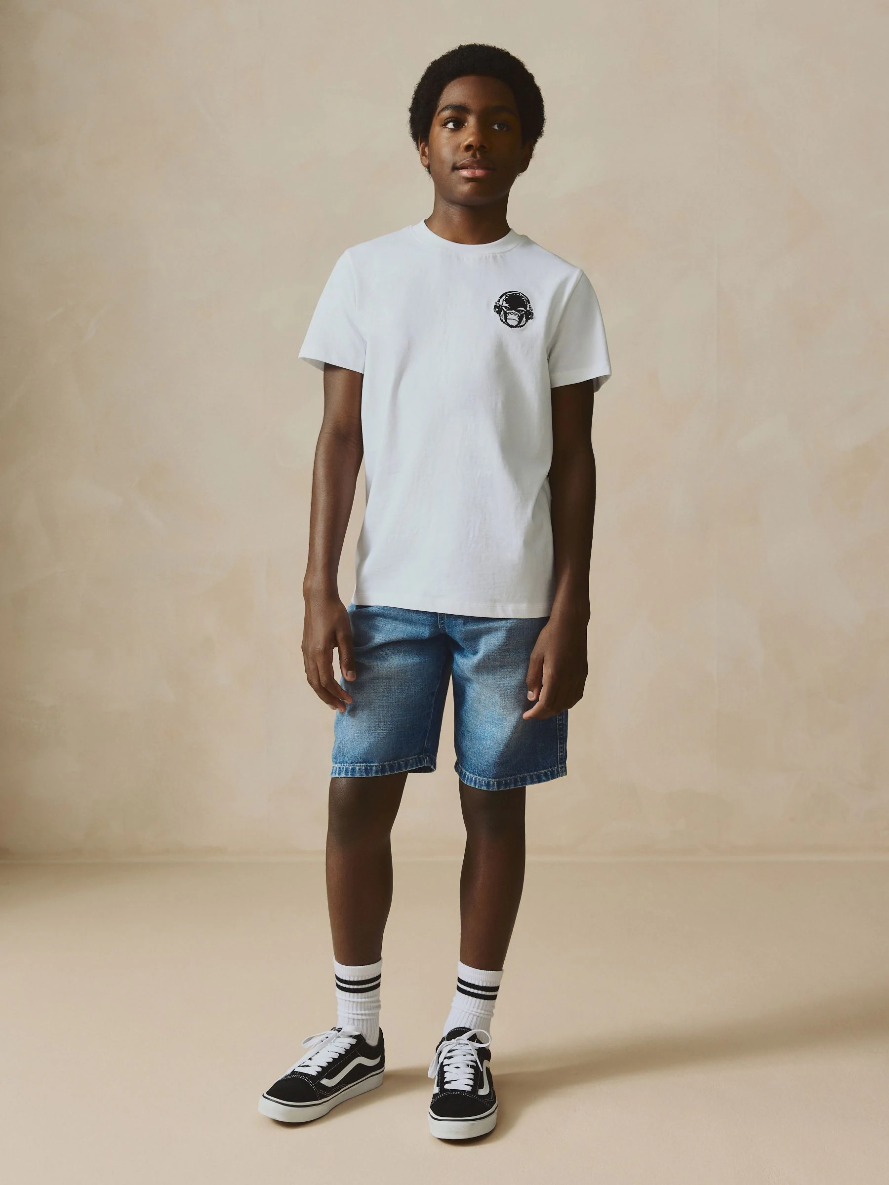 Normaal blauw - Bermuda denim shorts met elastische taille (3 - 16 jr)