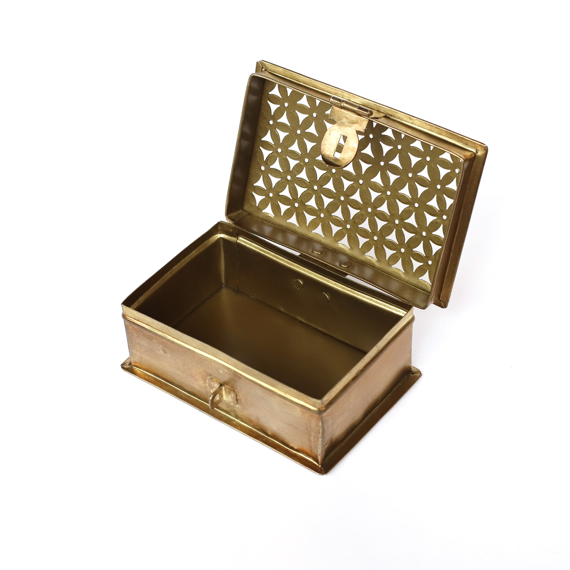 Metall-Schatulle 'Flower', antik gold, B 16 cm, L 11 cm, H 6,5 cm von fischer's lagerhaus