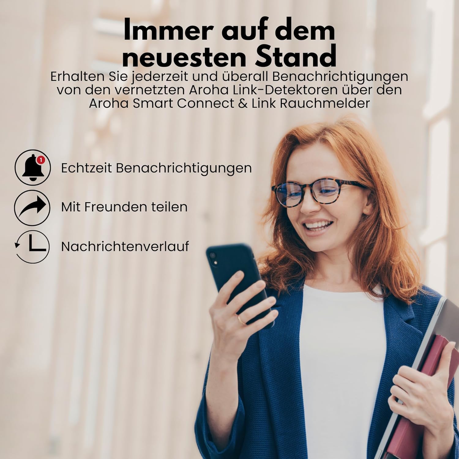 Aroha Smart Connect & Link WLAN-Rauchmelder Vernetzt - 10 Jahre Batterie - Feuermelder - Brandmelder Vernetzbar mit App Tuya & Smartlife - 5 Set