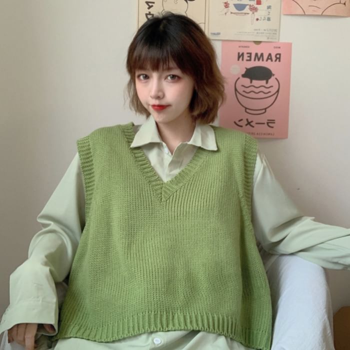 Sisyphi - Oversized gebreid vest / effen oversized shirt