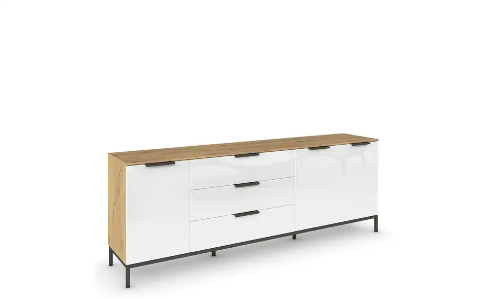 Sideboard Weiß, Eiche Artisan (Nachbildung) Weiß, Eiche Artisan (Nachbildung) Front: Glas, Oberboden: Dekor Graphit