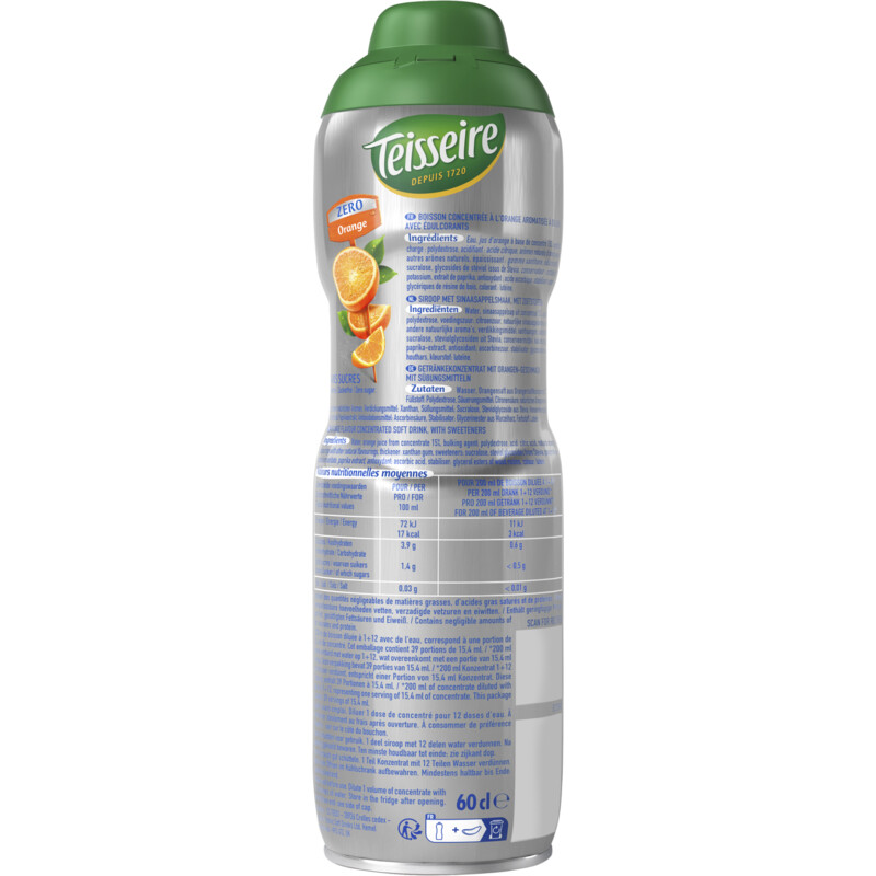 Teisseire Zero sinaasappel siroop