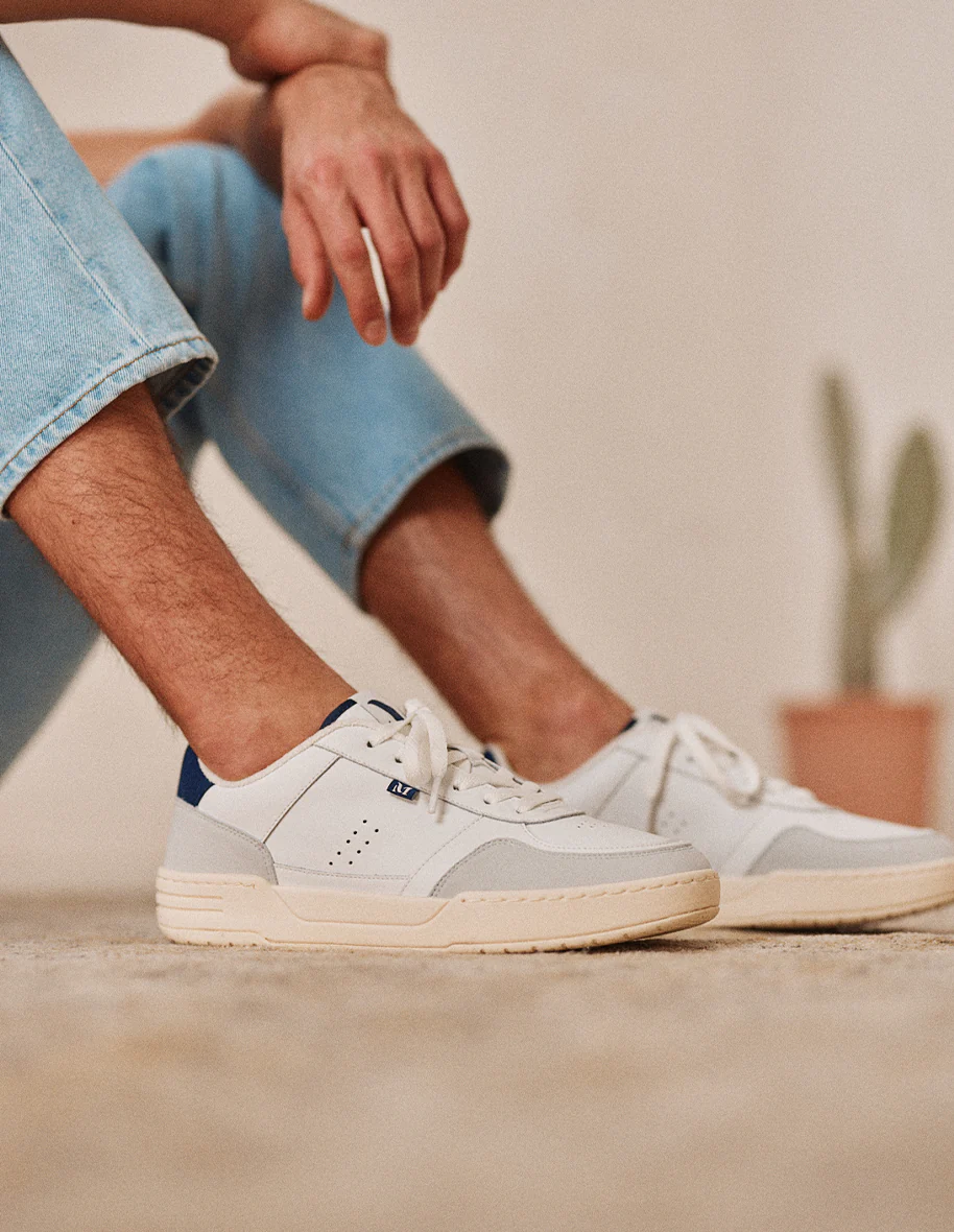 Baskets basses Mael - Cuir recyclé et suède vegan blanc marine