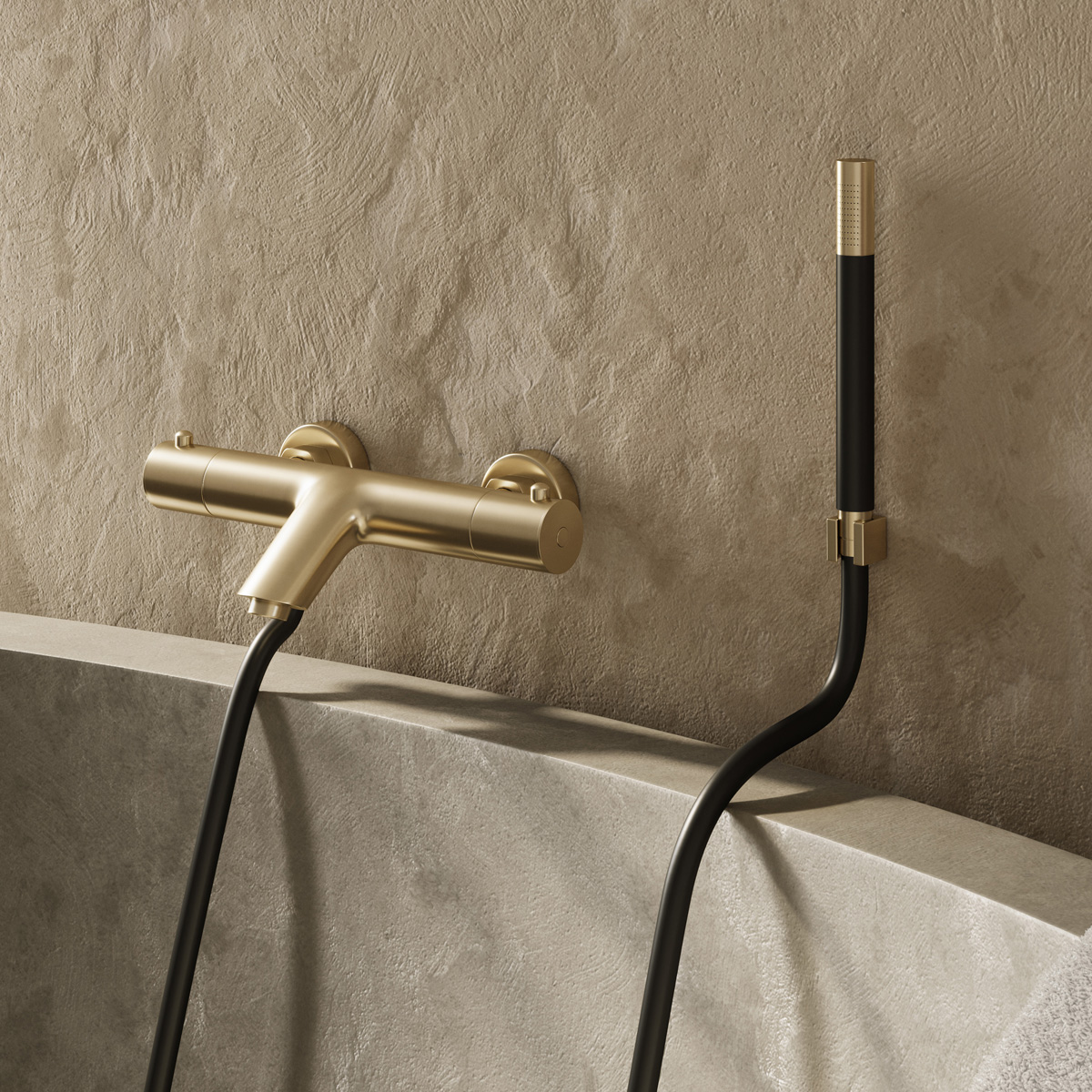 Saniclear Brass Pro thermostatische opbouw badkraan met handdouche geborsteld messing / mat goud