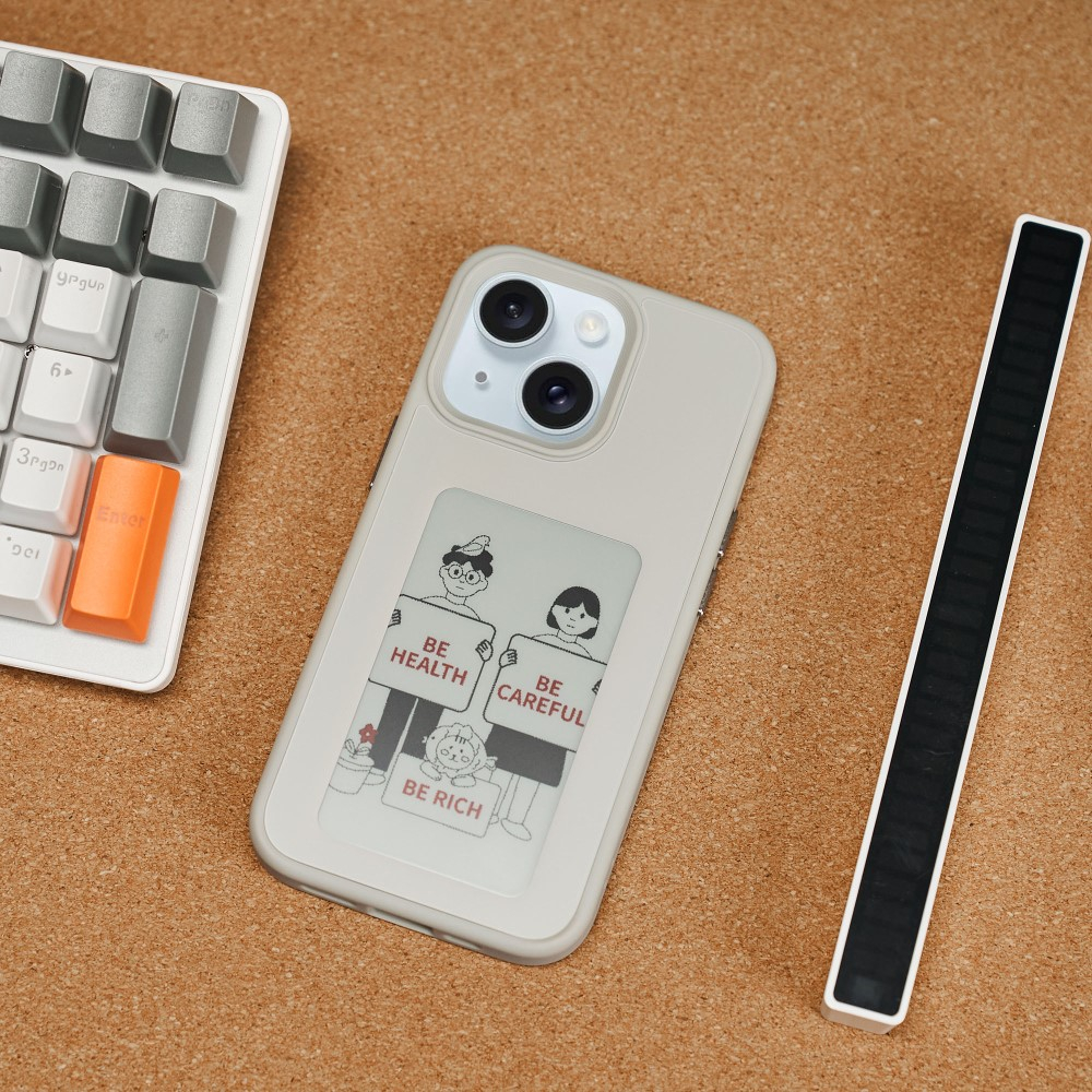 iPhone 15 Hybrid Hülle TPU Bumper mit Acryl Rückseite   DIY E-Ink Display mit NFC Technologie - Grau