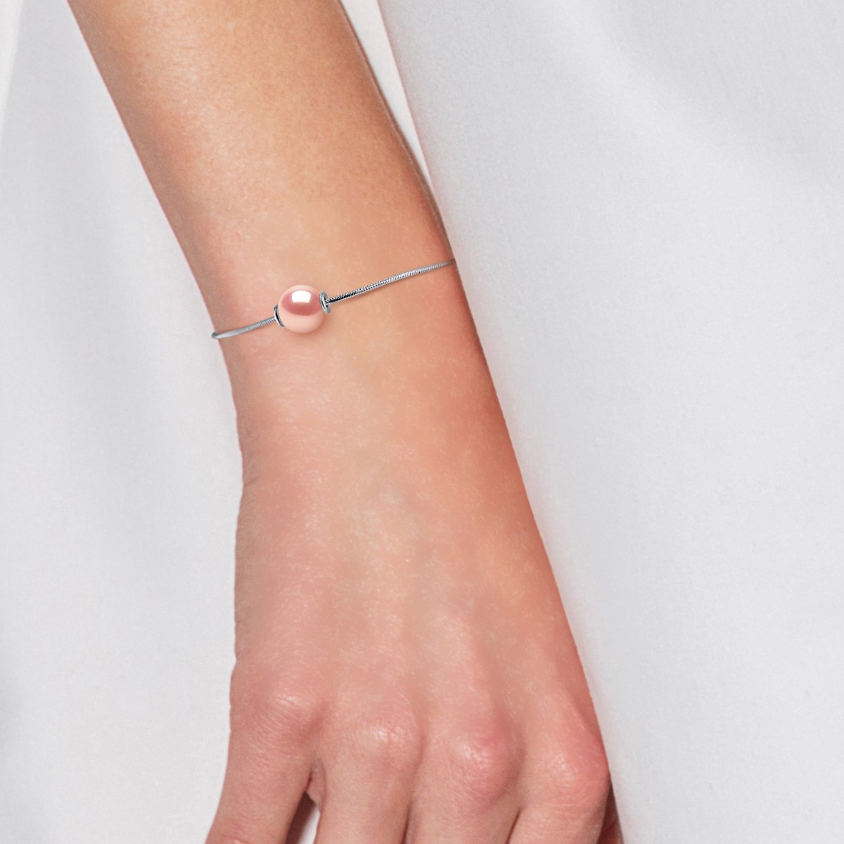 Bracelet Maille Serpentine Perle d'Eau Douce Ronde et Rose Naturel 9-10 mm Argent 925