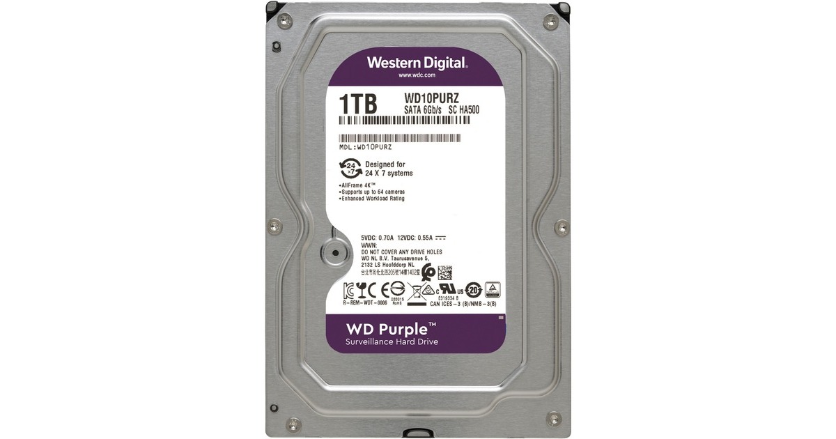WDPurple, 1 TB harde schijf  (SATA 600, WD10PURZ, Bulk)