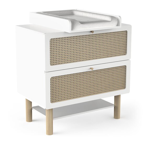 Ochna Commode 2 tiroirs + 1 étagère   Blanc et cannage        de               CBA Meubles