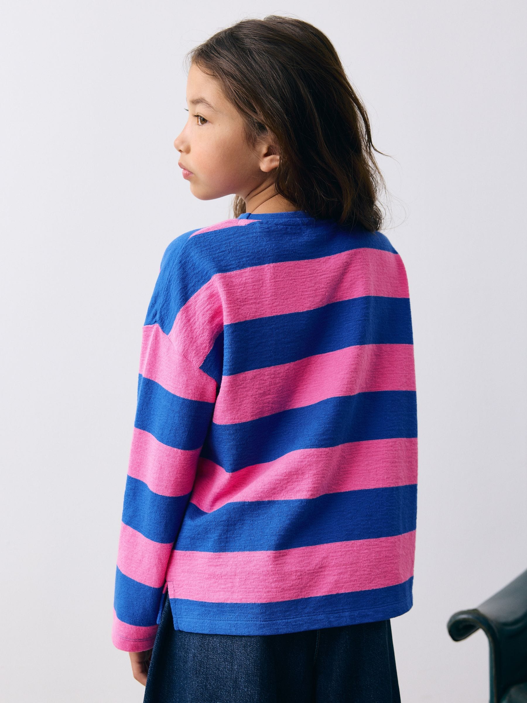 Roze/blauw gestreept - Getextureerde top met lange mouwen (3-16jr)