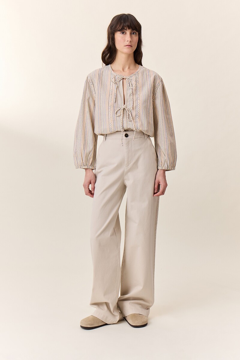 LEON & HARPER<br>Blusa listrada de manga comprida com laços CARSA
