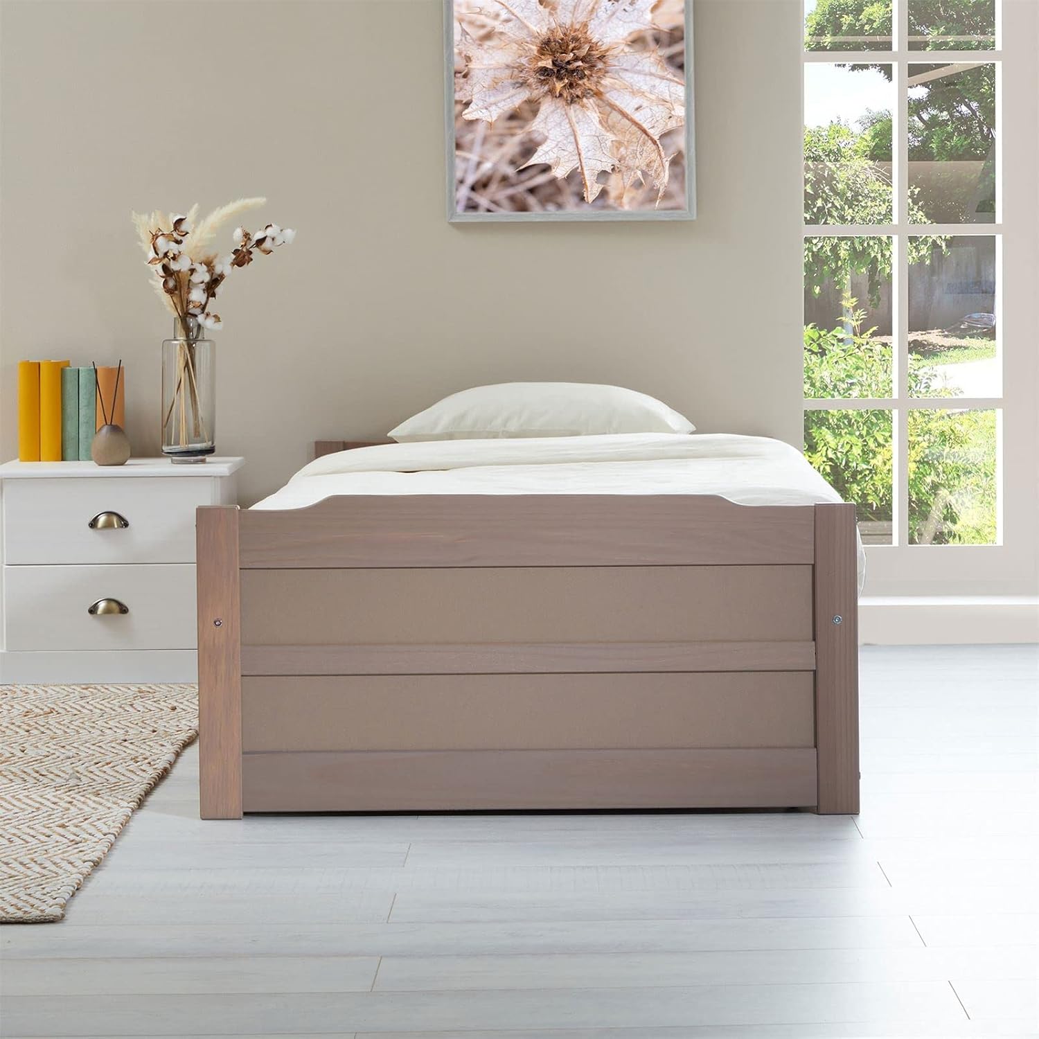 IDIMEX Ausziehbett Lorena in 90 x 190 cm, schönes Tagesbett aus Kiefer massiv in Taupe, praktisches Jugendbett mit Auszugskasten