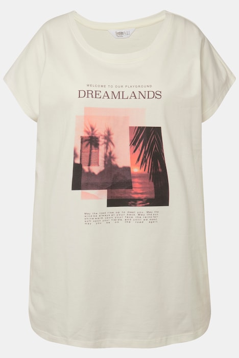 T-Shirt, großer Druck, Rundhals, überschnittene Schultern