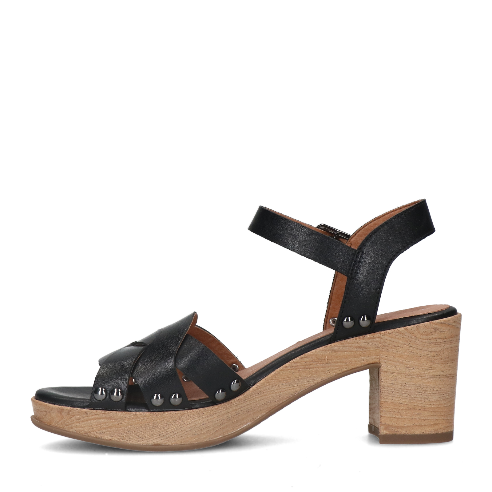 Zwarte leren sandalen met blokhak