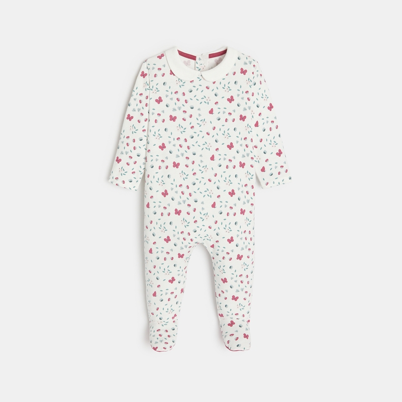 Dors-bien jersey papillons et fleurs blanc bébé fille