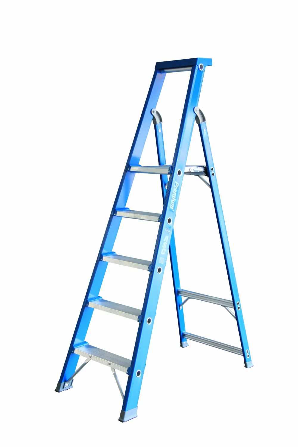 ASC 200303 Premium BT Trap - Enkel - Aluminium met blauwe coating - 5 treden - max. werkhoogte 3.25 m.