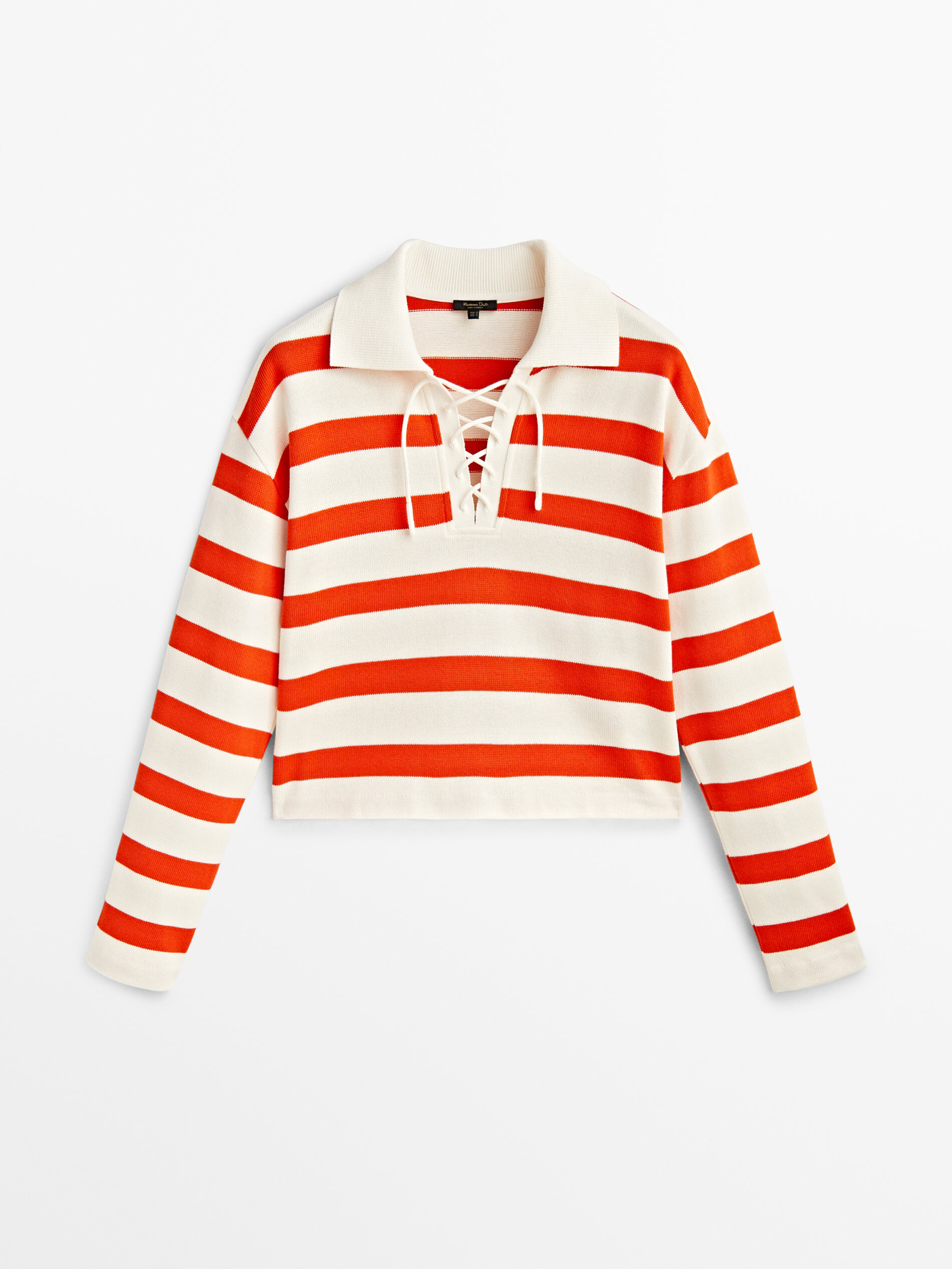 Moletom listrado com gola alta e listras cruzadas - VERMELHO