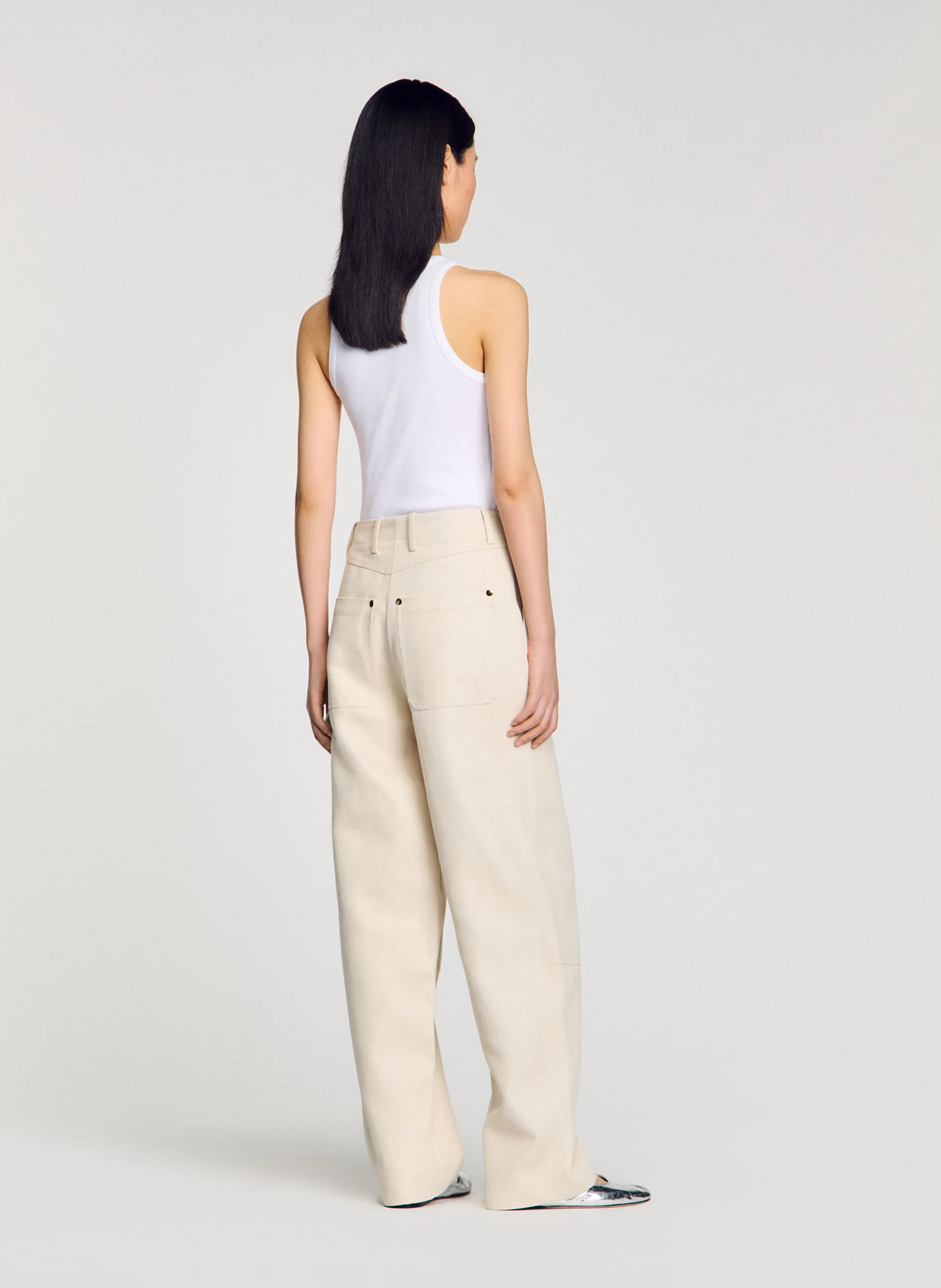 Jean carpenter en coton et lin | Blanc