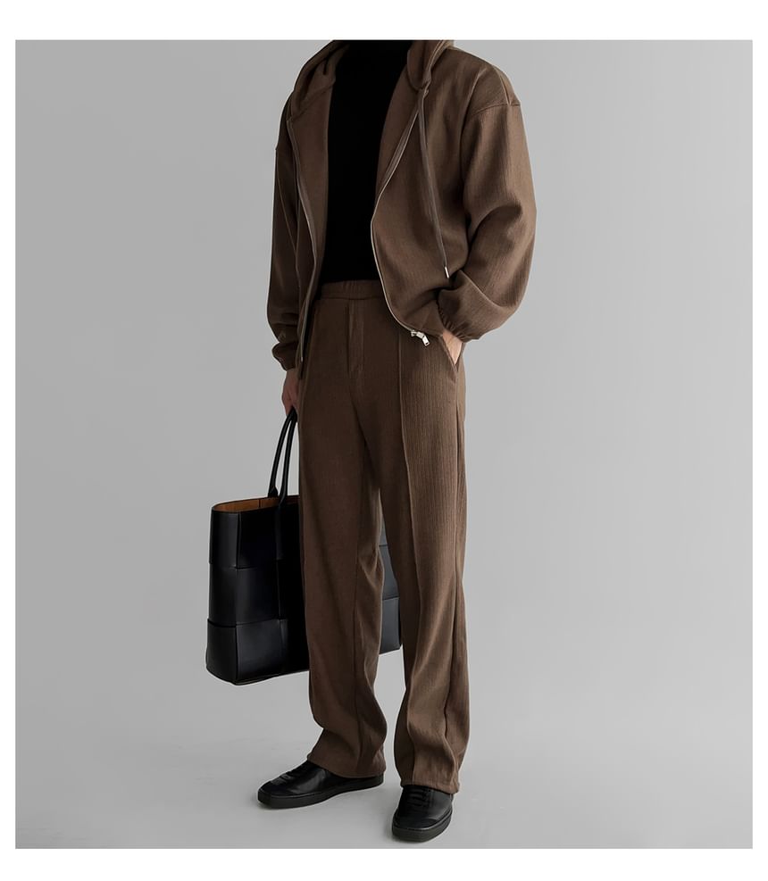 Okwano - Hoge taille effen rechte broek / capuchonjack met rits
