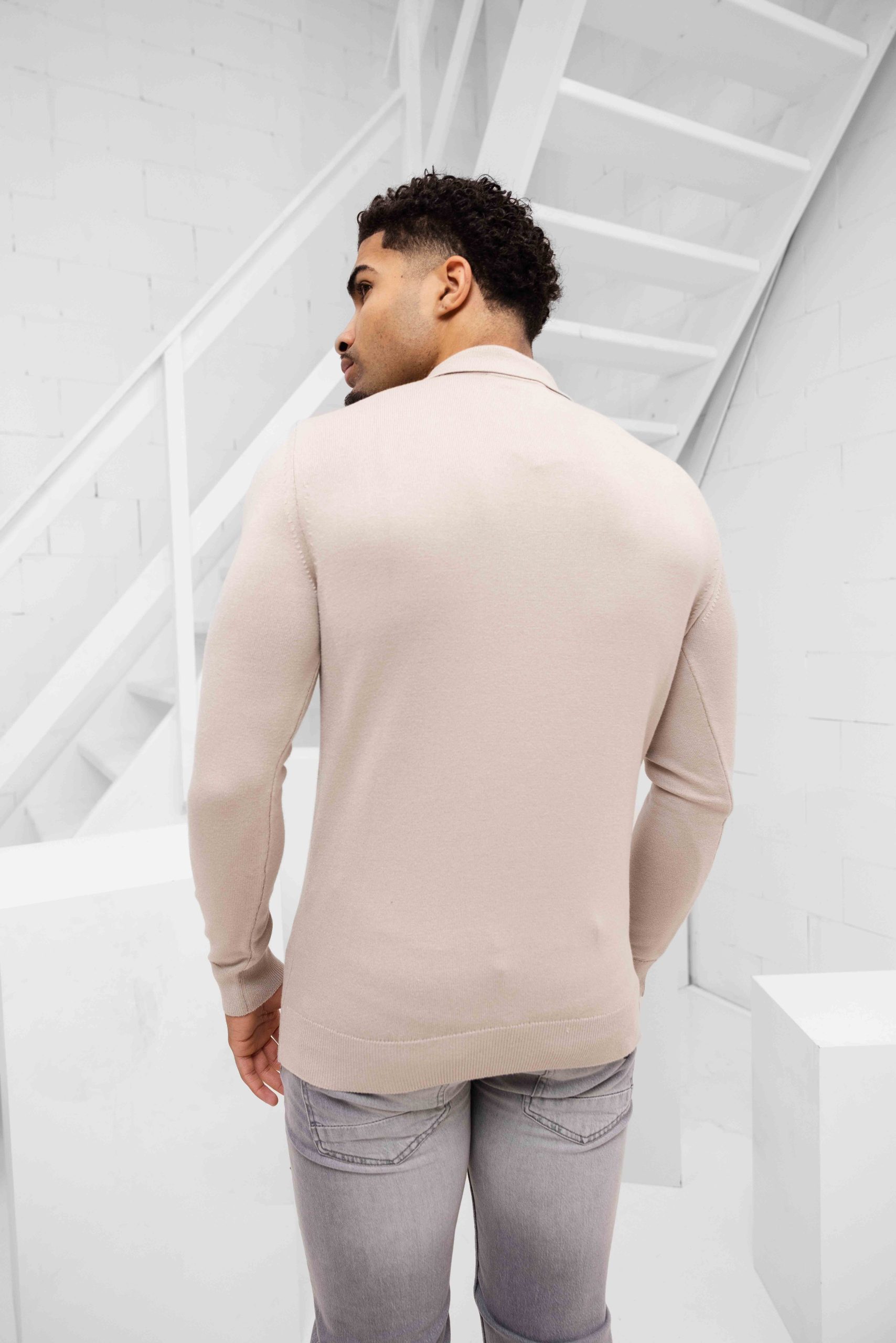 Malelions Knitted Longsleeve Polo Heren Beige