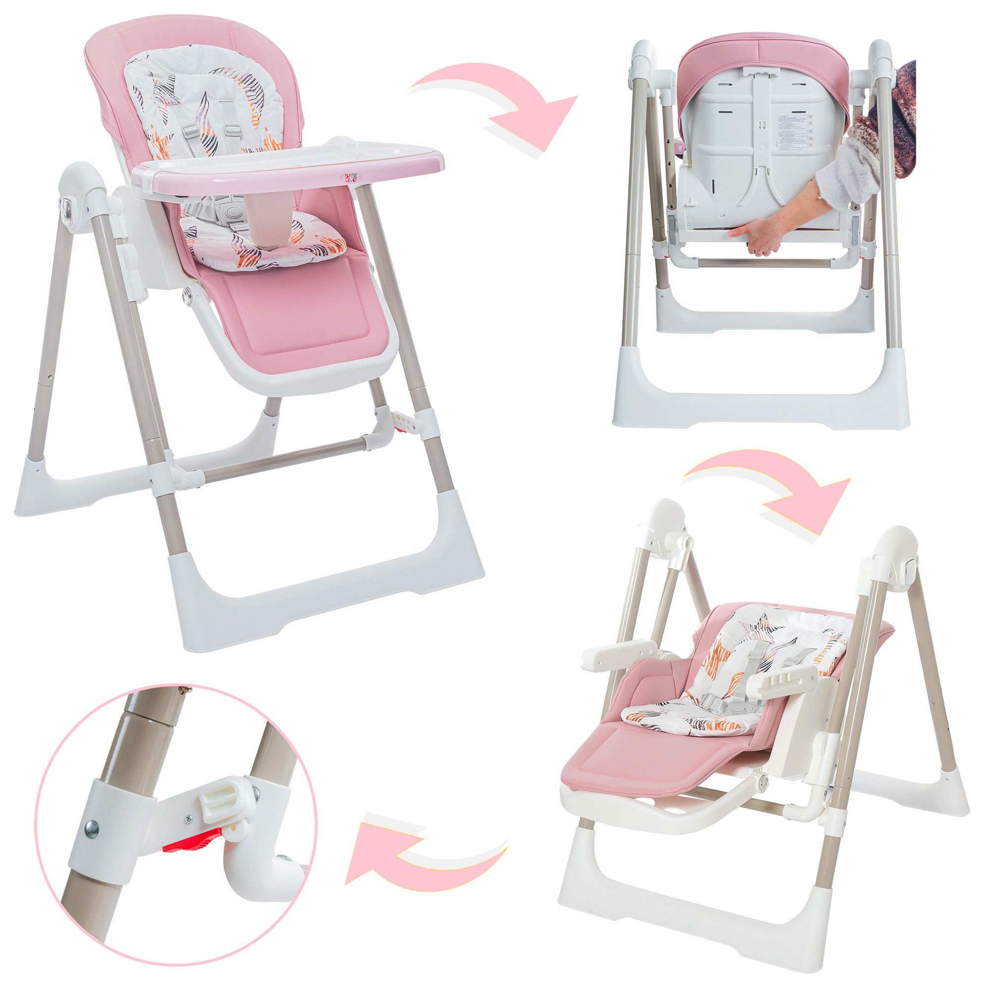 Baby Vivo 3in1 Kinderhochstuhl / Babywippe höhenverstellbar für Kinder - Lulu in Rosa