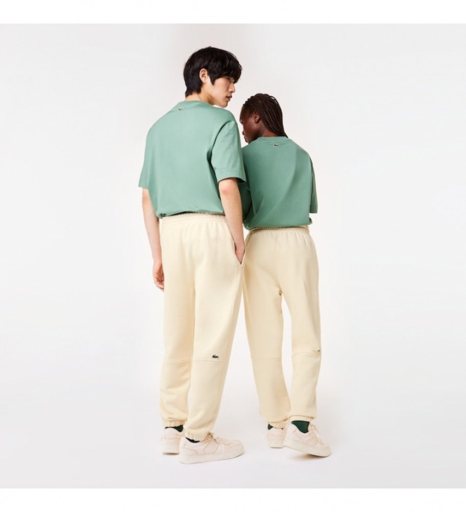 Calça de treino Lacoste unissex em fleece bege.