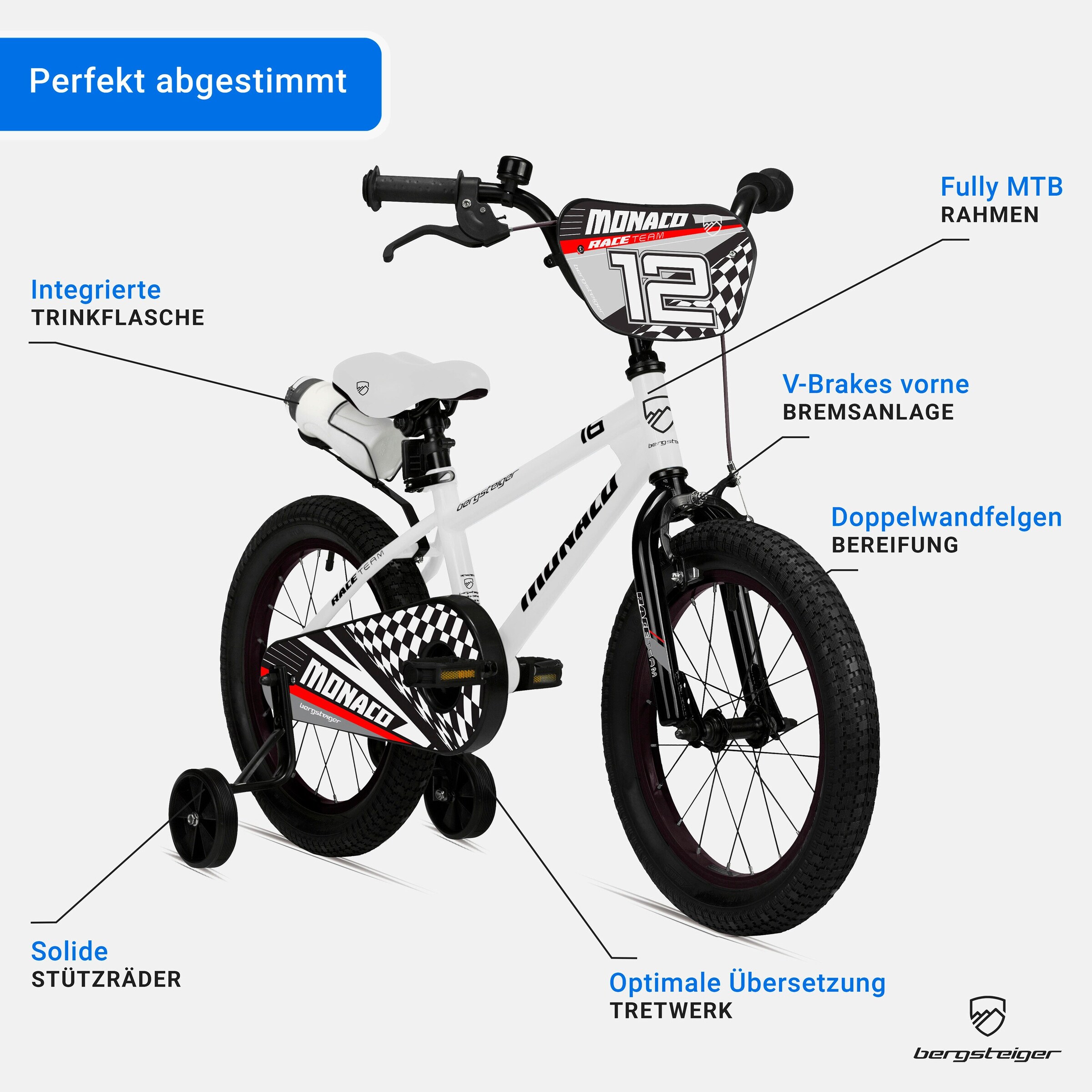Bergsteiger Kinderfahrrad Monaco 20 Zoll | racing white