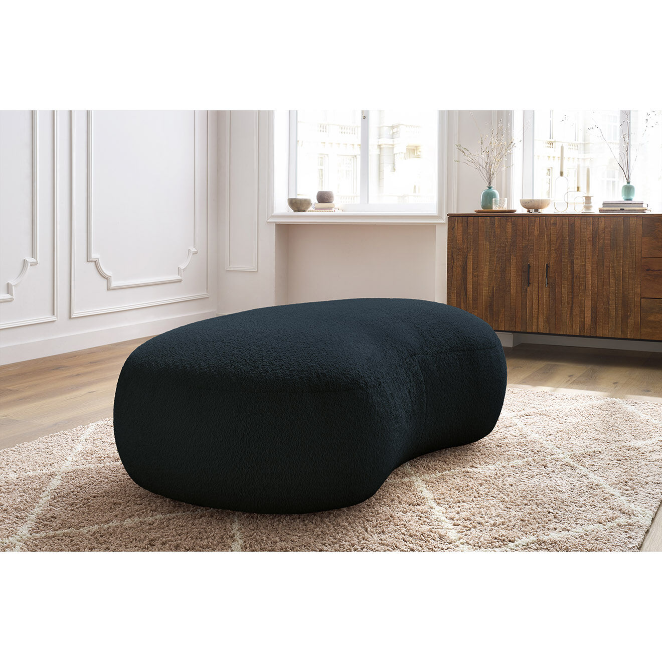 Bobochic Pouf Saint-Germain tissu bouclette  bleu foncé - 147x90x47 cm