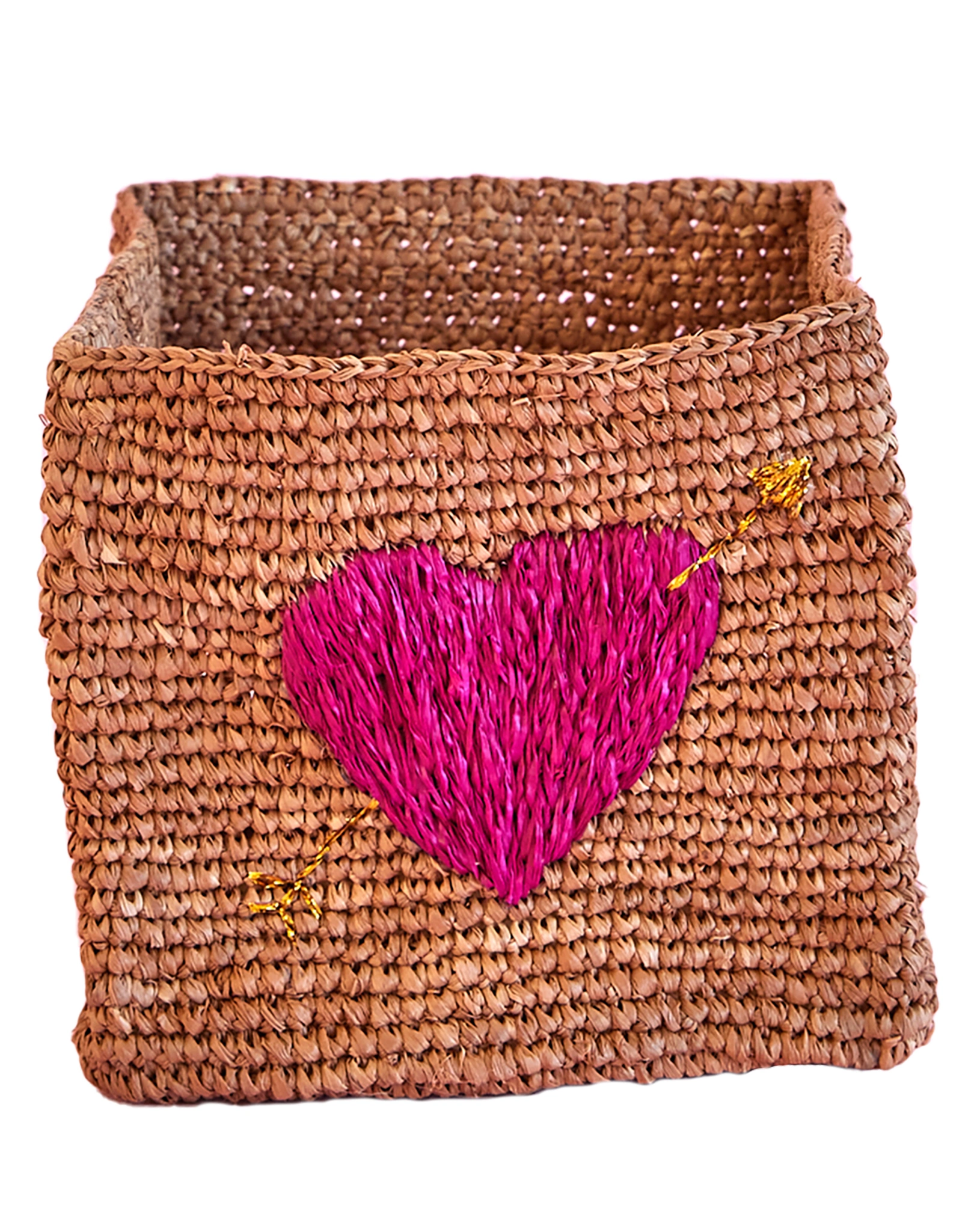 Raffia-Aufbewahrungskorb SQUARE - TEA RED HEART 2er-Set