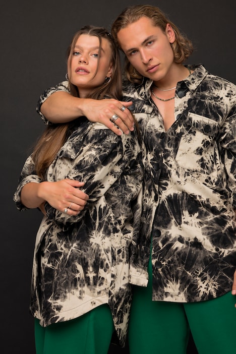 Hemdjacke, oversized, Batik, Hemdkragen, Langarm, Unisex