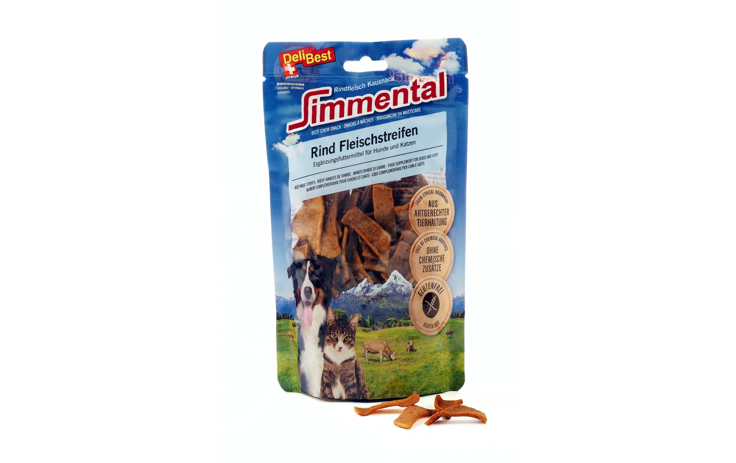Leckerli Simmental Rind, 90 gFleischstreifen aus Simmentaler Rind für Hunde & Katzen